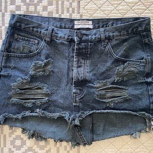 one teaspoon high low denim skirt
